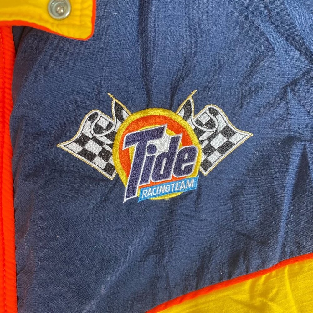 Vintage 90s NASCAR Tide Racing Puffer Bomber Jacket Quilted Checkered Colorful - Picture 3 of 6
